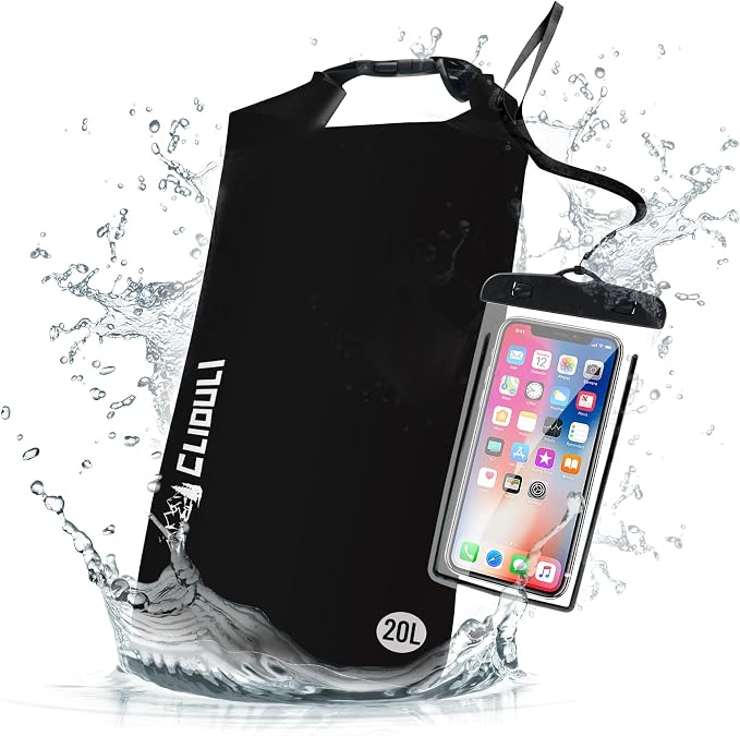 Waterproof Dry Bag, Roll Top Black Large Waterproof Backpack by Cliduli