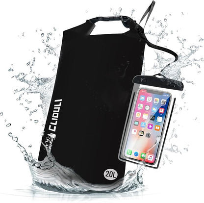 Waterproof Dry Bag, Roll Top Black Large Waterproof Backpack by Cliduli