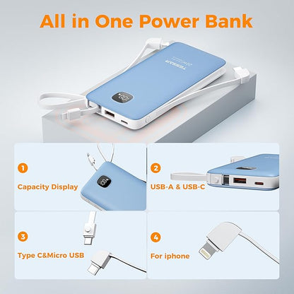 TESSAN Portable Charger with Built in Cables, 10000mAh Power Bank Fast Charging - Image 7