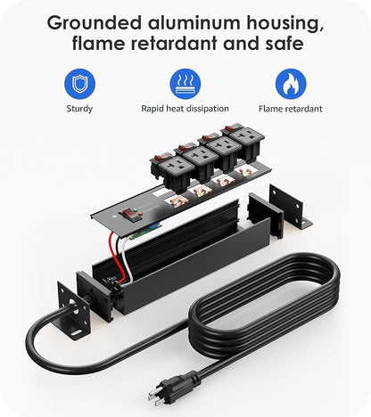CCCEI Heavy Duty Surge Protector Power Strip 20 Amp Individual Switches. 25FT - Image 6
