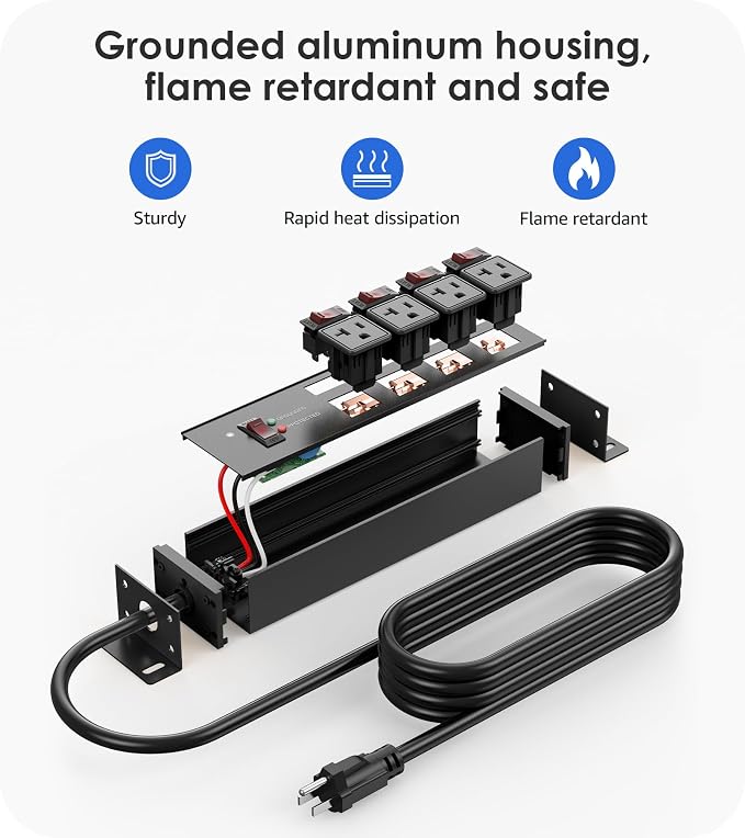 CCCEI Heavy Duty Surge Protector Power Strip 20 Amp Individual Switches. 4FT 12 - Image 6
