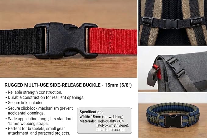 5/8" Black Plastic Side Release Buckle Curved Quick Release - Image 7