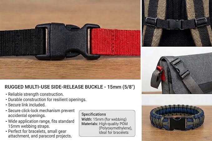 5/8" Black Plastic Side Release Buckle Curved Quick Release - Image 6