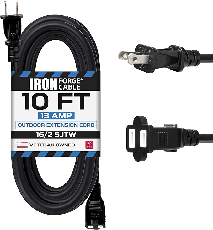 Iron Forge Cable 10 Ft Black Extension Cord, 10 Foot Extension Cord by IronForgeCable
