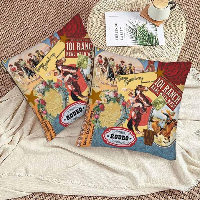 Cowgirls Wild West Pillow Covers 18 X 18 Far East Rodeo Round Up Win Ride Horse - Image 3