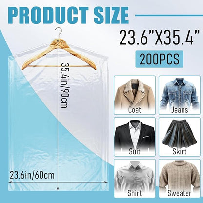 200 Pack Dry Cleaning Garment Bags, 23.6 x 35.4 Inch Clear Plastic Dry Cleaners - Image 2