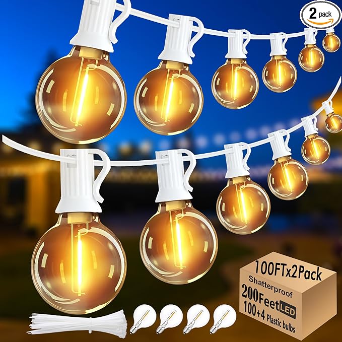 200 Feet White String Lights for Outside G40 Patio Lights Waterproof by Skeerei