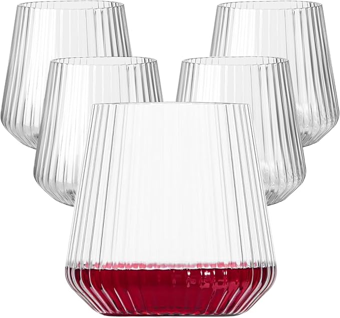 Lueumxc 20 Pack Plastic Ribbed Wine Glasses, 14Oz Origami Disposable Wine by Lueumxc