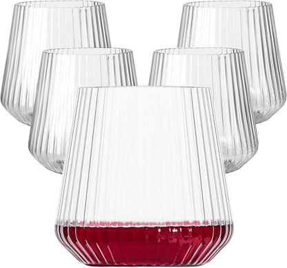 Lueumxc 20 Pack Plastic Ribbed Wine Glasses, 14Oz Origami Disposable Wine by Lueumxc