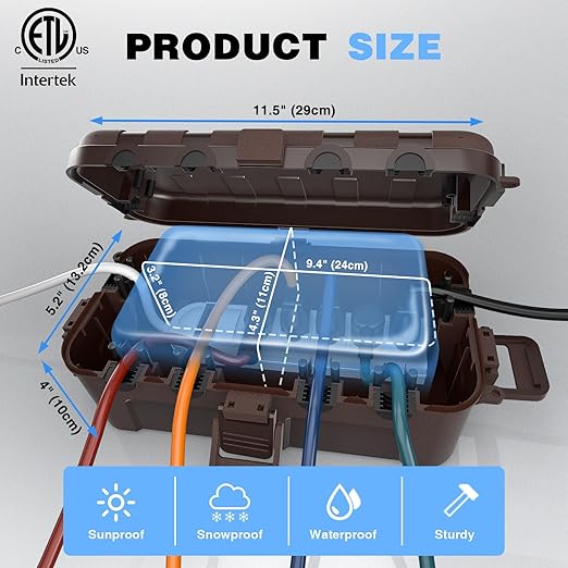 Flemoon Medium Outdoor Electrical Box, IP54 Waterproof Extension Cord Cover w/6 - Image 3