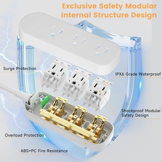 Outdoor Power Strip Weatherproof 3 FT Extension Cord Waterproof Surge Protector - Image 4