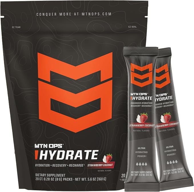 MTN OPS Hydrate Electrolytes Powder Drink Mix, 20 Single Serving On-The-Go by MTNOPS