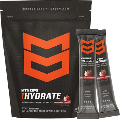 MTN OPS Hydrate Electrolytes Powder Drink Mix, 20 Single Serving On-The-Go by MTNOPS