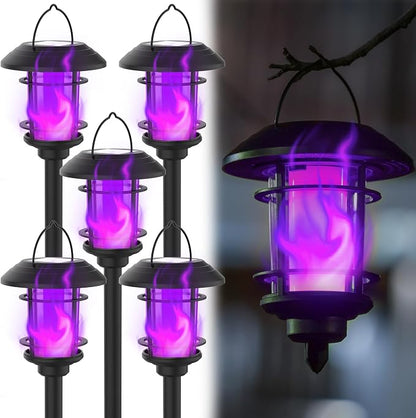 Dynaming 6 Pack Solar Flame Torch Lights Outdoor, Dual Use Flickering Purple - Image 8