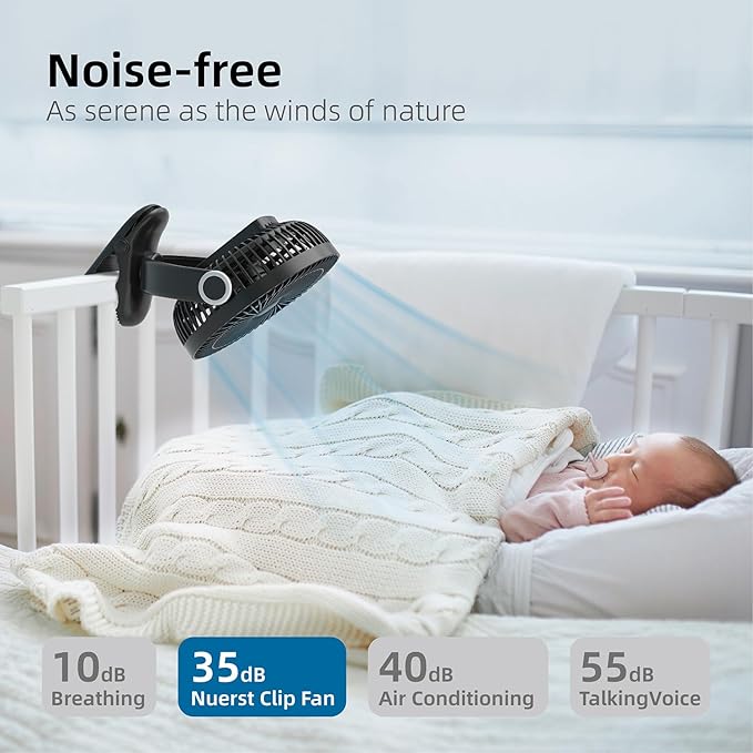 10000mAh 30hrs Portable Fan Rechargeable, 8-Inch Battery Operated Clip on Fan - Image 4