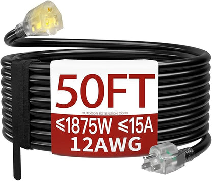 50 FT 12 Gauge Extension Cord Outdoor, Heavy Duty Weatherproof & Flame by Skrizcable