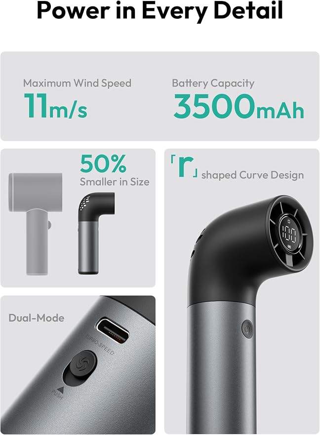 Aecooly Portable Handheld Fan, Powerful Turbo Mini Fan, 19000 RPM High Speed - Image 6
