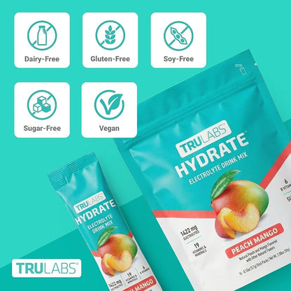 TRULABS Hydrate Electrolyte Drink Mix – Peach Mango Flavor, Sugar-Free - Image 3