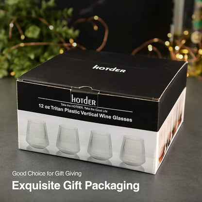 hotder Stemless Wine Glasses Set of 4, 12 oz Tritan Unbreakable, Vertical Design - Image 8