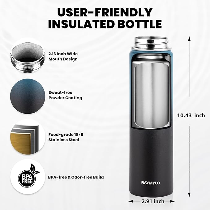 RAYMYLO Insulated Water Bottle 24oz, Triple Wall Vacuum Stainless Steel - Image 5