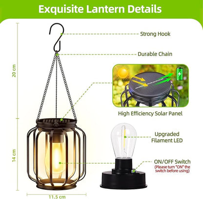 Solar Hanging Lanterns Outdoor Waterproof: 4 Pack Metal Solar-Powered Lights - Image 2