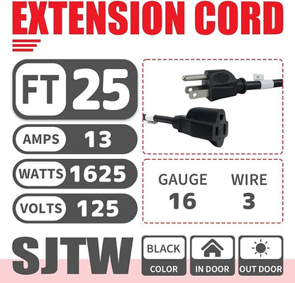EP 25FT Black Outdoor Extension Cord, 16/3 SJTW Heavy Duty Waterproof, 3 Prong - Image 2