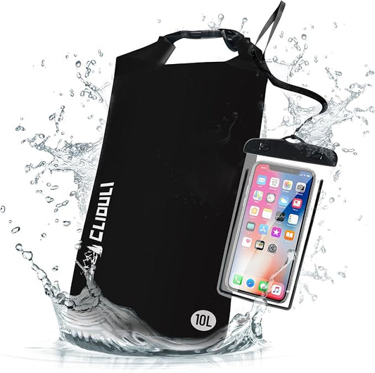 Waterproof Dry Bag, Roll Top Black Small Waterproof Backpack by Cliduli