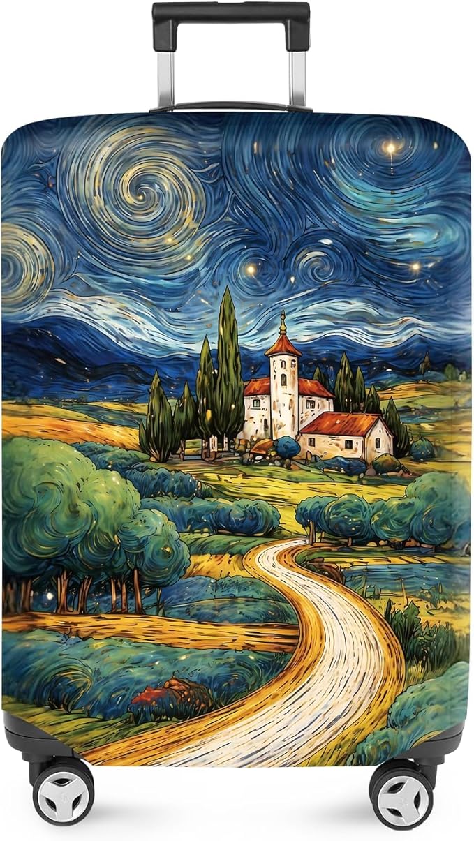 ANNA QUEEN Starry Night Landscape Luggage Cover, Artistic Oil Painting Style by ANNAQUEEN