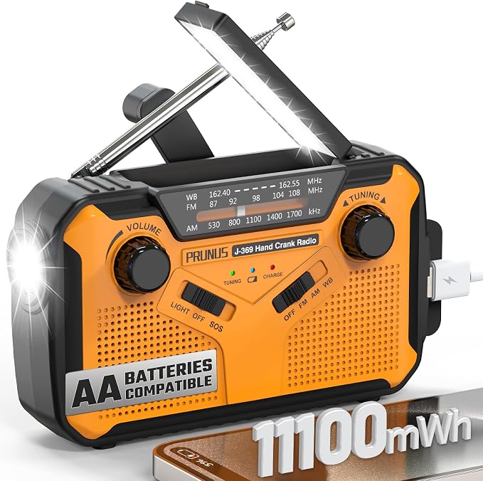 PRUNUS J-369 11100mWh Emergency Weather Radio, AA Batteries/Hand by PRUNUS