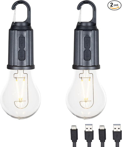 2-Pack Rechargeable Camp Light, Warm White LED Globe Bulb, Battery Powered by FestiveLiving