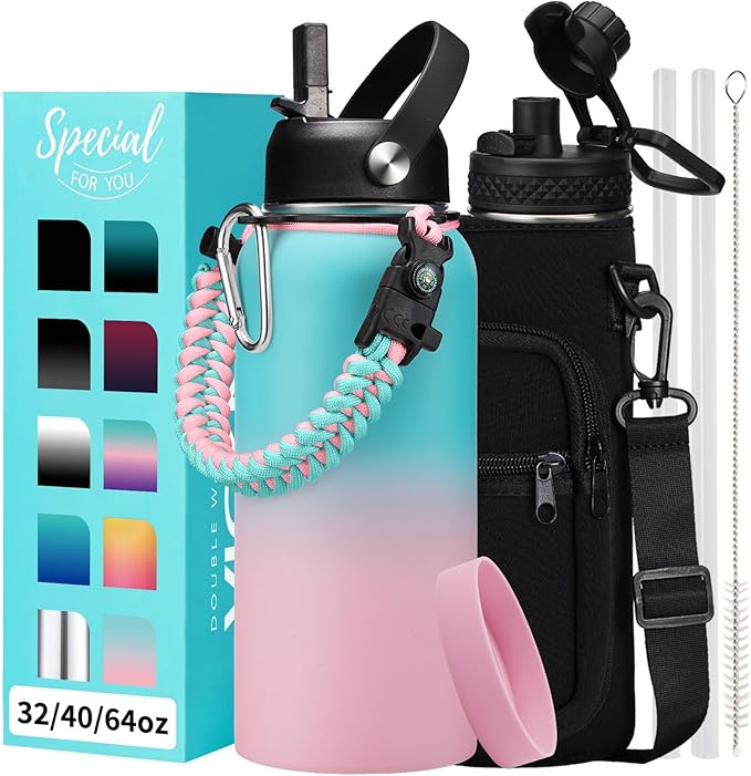 32/40/64 OZ Water Bottle with Straw by VICKNIY