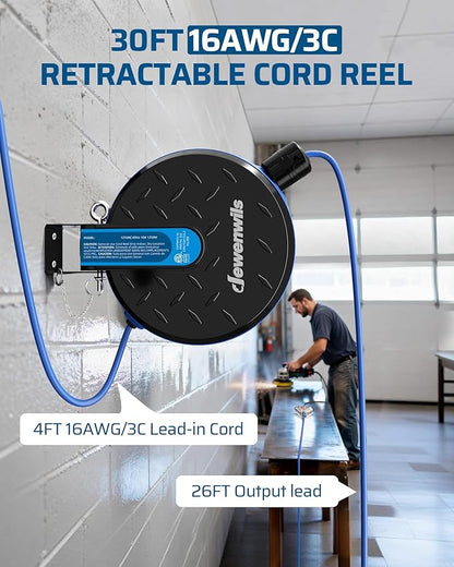 DEWENWILS 30FT Retractable Extension Cord Reel, Ceiling/Wall Mount 16/3 SJTW - Image 2