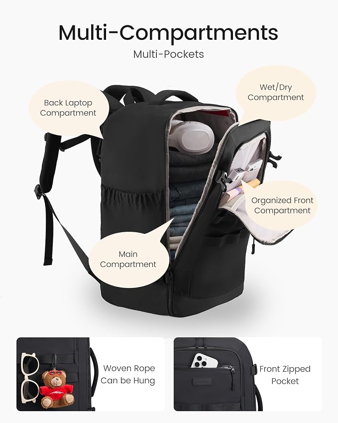 LOVEVOOK 40L Travel Backpack for Women & Men, TSA Approved Carry On Backpack - Image 3