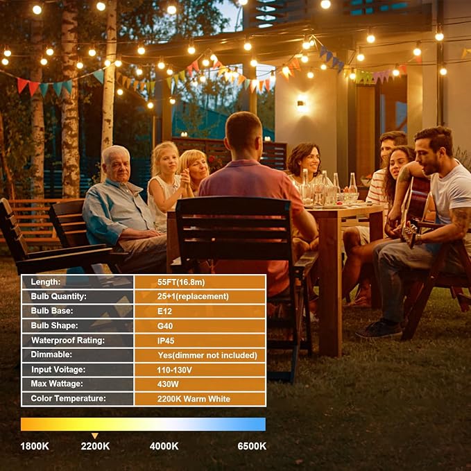 OHLUX Outdoor String Lights, 55FT Shatterproof LED Patio Lights - Image 7