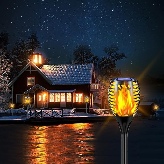 TomCare 6 Pack Outdoor Flickering Flames Torch Decorative Garden Lights Solar - Image 5