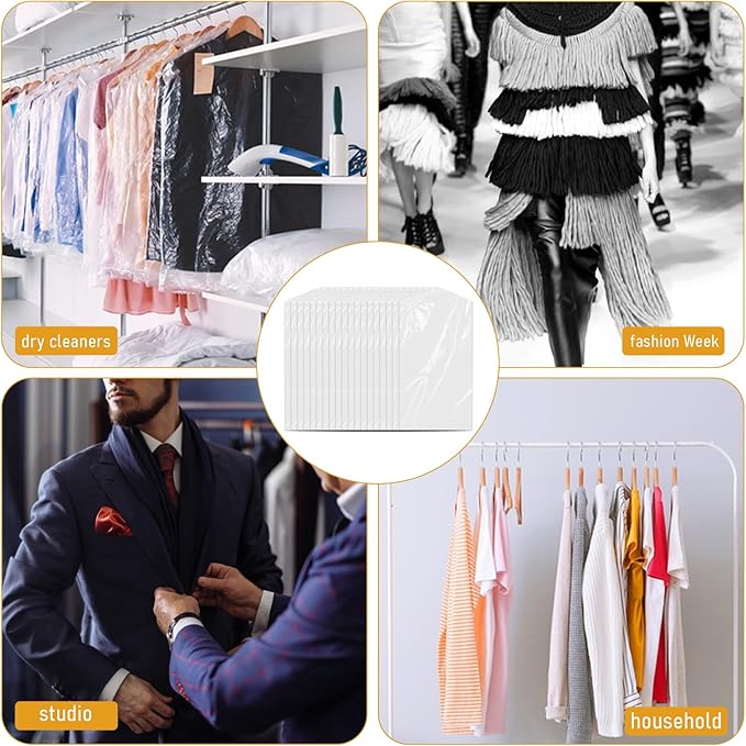 20 Pack Clear Clothes Covers for Hanging Garment Plastic Suit Bags Dry Cleaning - Image 7