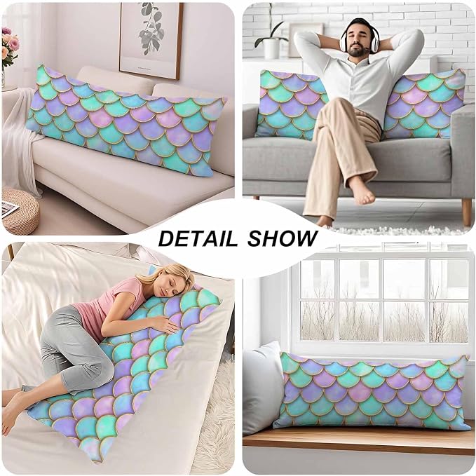 Body Pillow Covers Mermaid Body Pillowcase 20"X54", Mermaid Scales Couch Body - Image 5