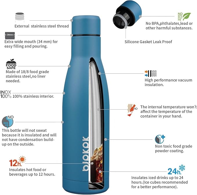 BJPKPK 17oz Insulated Water Bottles Stainless Steel Sports Water Bottles Keep - Image 3