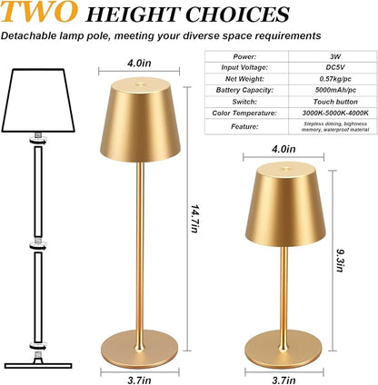 Kakanuo Cordless Table Lamp Rechargeable Gold - Image 4