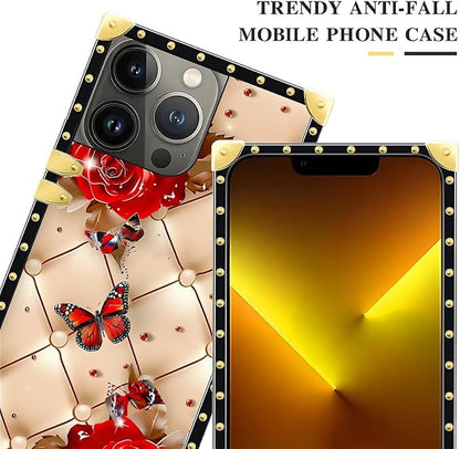Compatible with iPhone 13 Pro Max Case, Shining Red Rose Butterfly Leather - Image 4