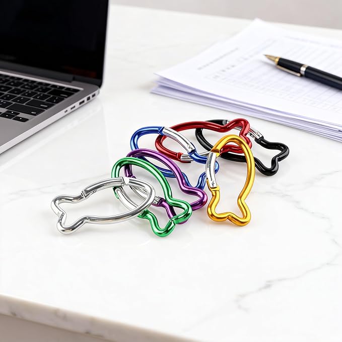 7Pcs Cute Fish Shape Carabiner Clips, 2.4inch Colorful Mini Aluminum Alloy - Image 6