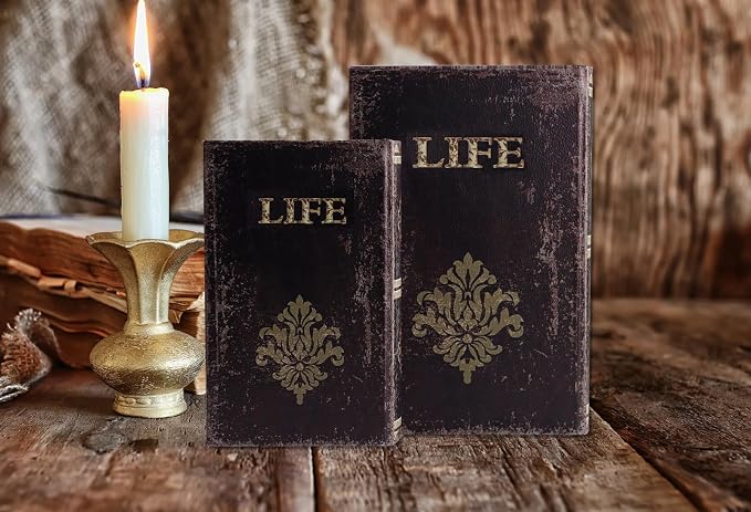 SICOHOME Decorative Book Box Set of 2 Wood Faux Book Box - Image 3
