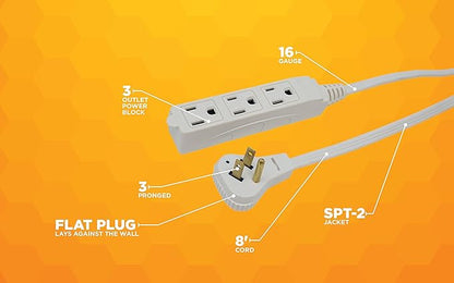 Woods Slimline Indoor Flat Extension Cord, 8 Ft, 16 Gauge Right Angle Plug - Image 6