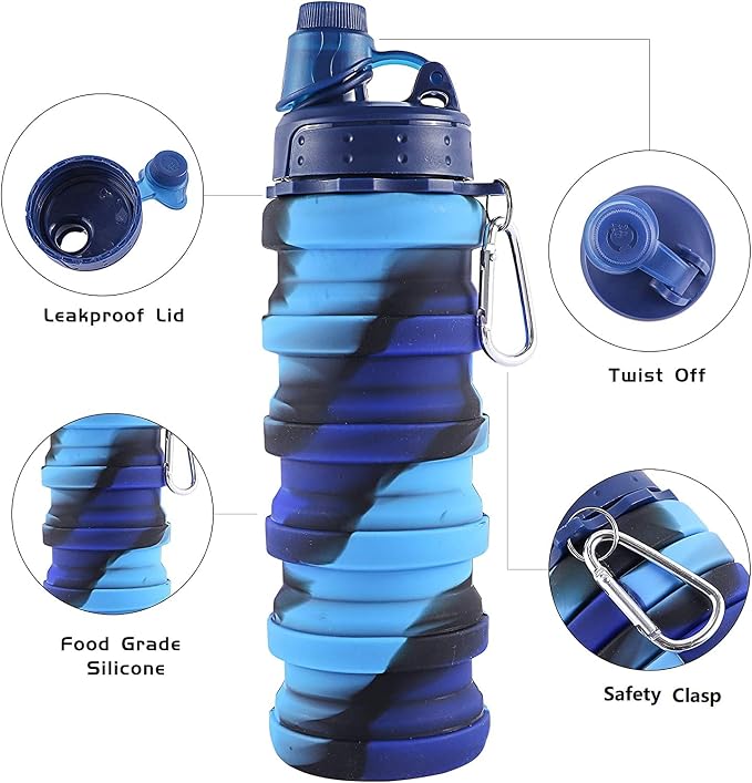 Collapsible Water Bottles 3 pack Travel Water Bottle Portable Hiking Water - Image 3