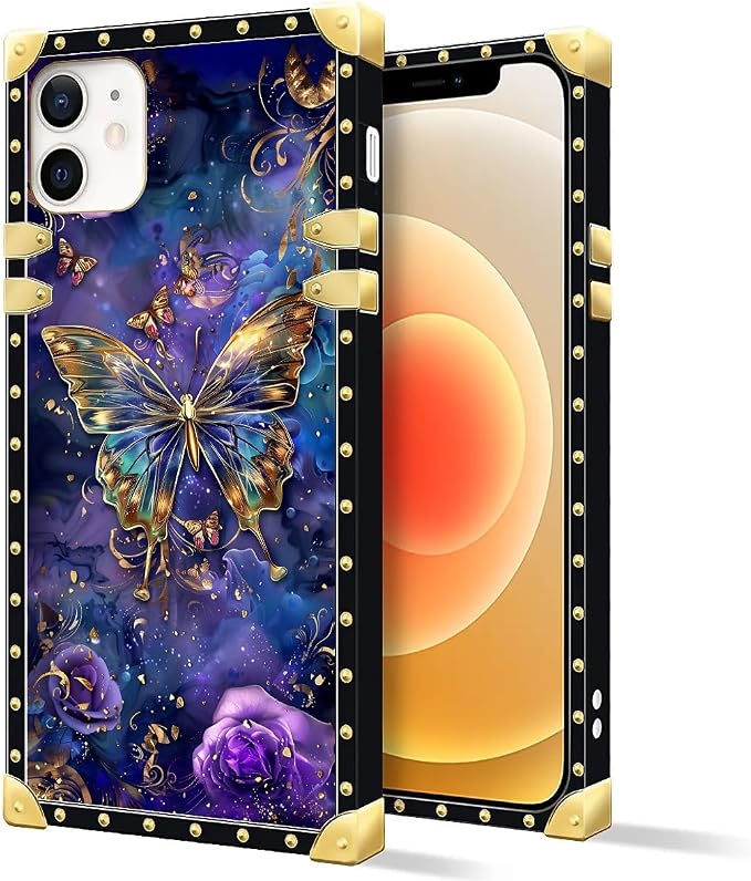 Compatible with iPhone 11 Case, Glistening Golden Butterfly Vibrant Purple Blue - Image 2