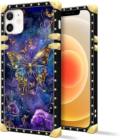 Compatible with iPhone 11 Case, Glistening Golden Butterfly Vibrant Purple Blue - Image 2