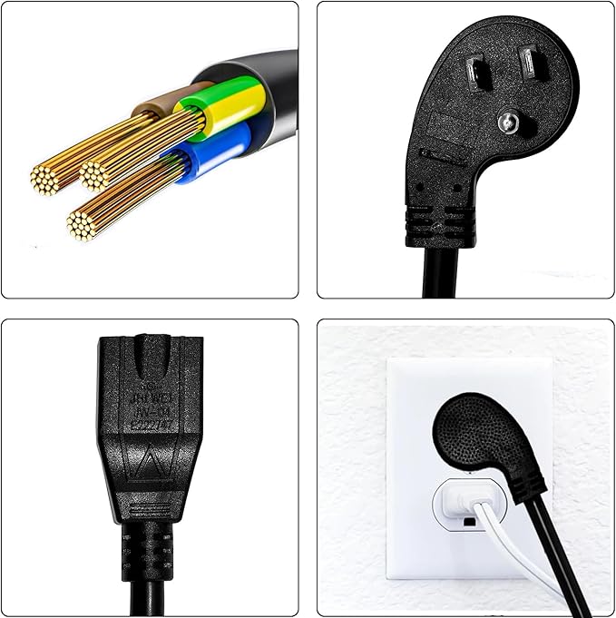 Miady Flat Plug Extension Cord 1 Ft, 90 Degree Plug Adapter, 3 Prong Grounded - Image 5