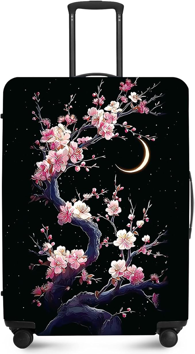 ANNA QUEEN Cherry Blossom & Moon Luggage Cover-Stretchable, Water Resistant & by ANNAQUEEN