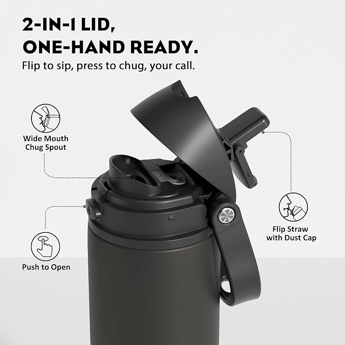 POWCAN 24 oz Insulated Water Bottle: 2-in-1 Lid - Image 2