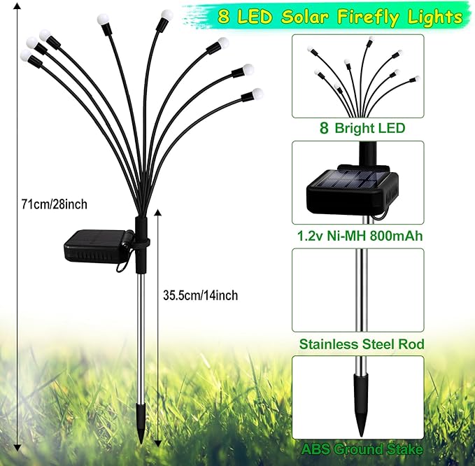 Solar Garden Lights Outdoor, 2 Pack 16 LED Solar Firefly Lights Waterproof - Image 2